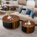 Round Nesting Coffee Table with Storage Stylish Chic Wooden Circle Center Table - Handcraft Relief Veneer for Living Room Study Balcony (F 26.8+19.7in)