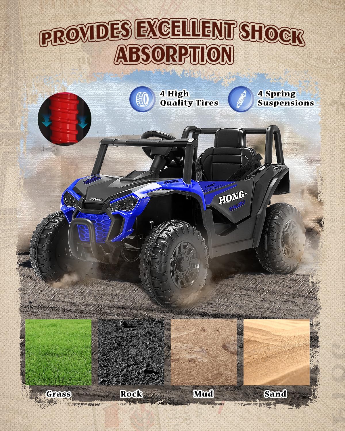 12V Kids Ride on Car, Battery Powered Electric UTV Truck with Parent Remote Control, Bluetooth, Music, LED Light, 3 Speeds, Soft Start, Safety Belt, Horn, Ride on Toys for Boy Girl (Blue)