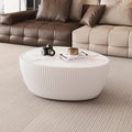 32'' Goose Egg Shaped Coffee Table, White Sintered Stone Top with Unique Pattern & Leather Wrapped, Modern Side Sofa Table, No Assembly