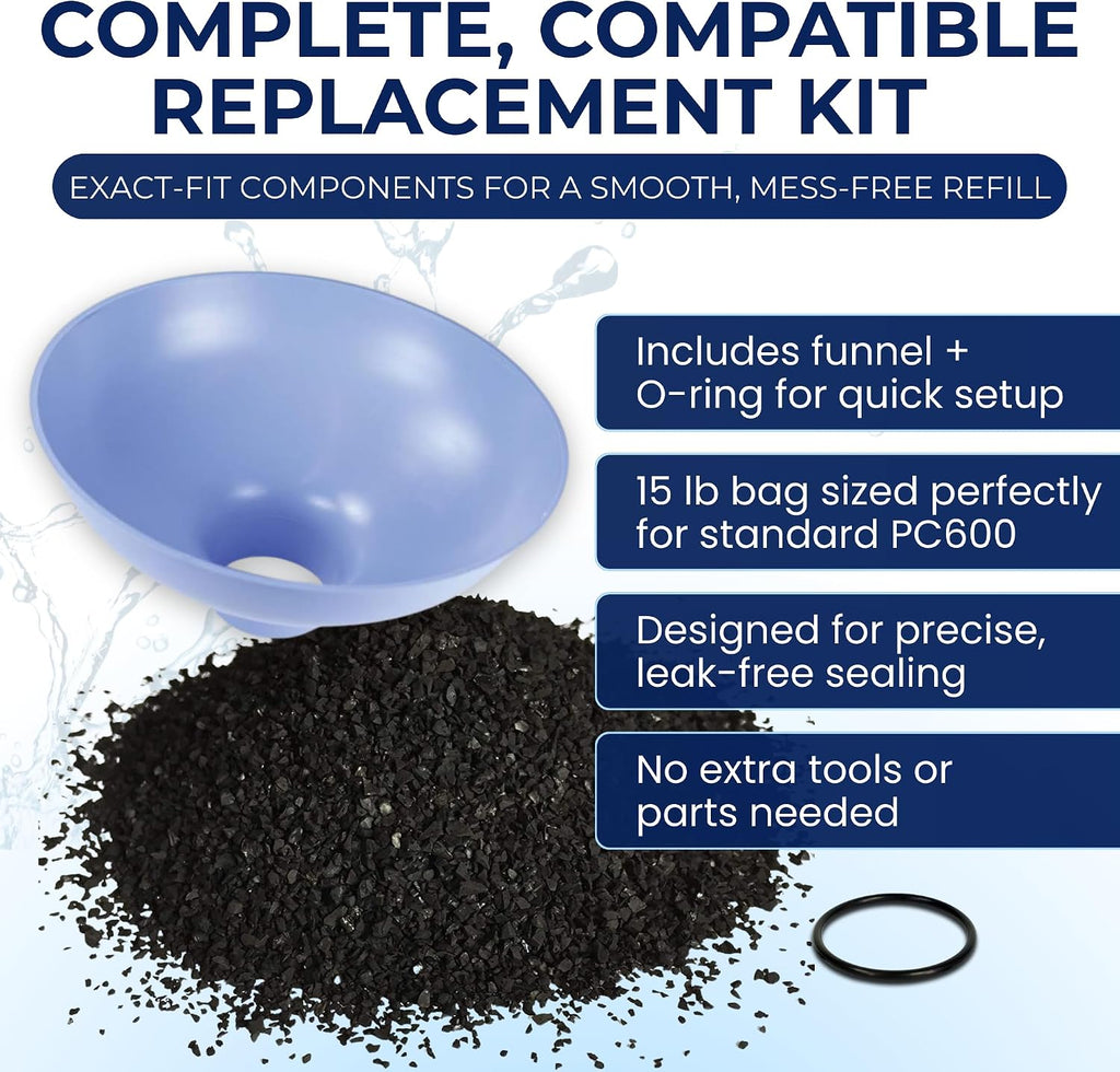 IPW Industries Inc. - Activated Carbon Coconut Shell for Pelican PC600-R and Whole House Water Filter, Granular Carbon Media with Funnel, 15 lbs