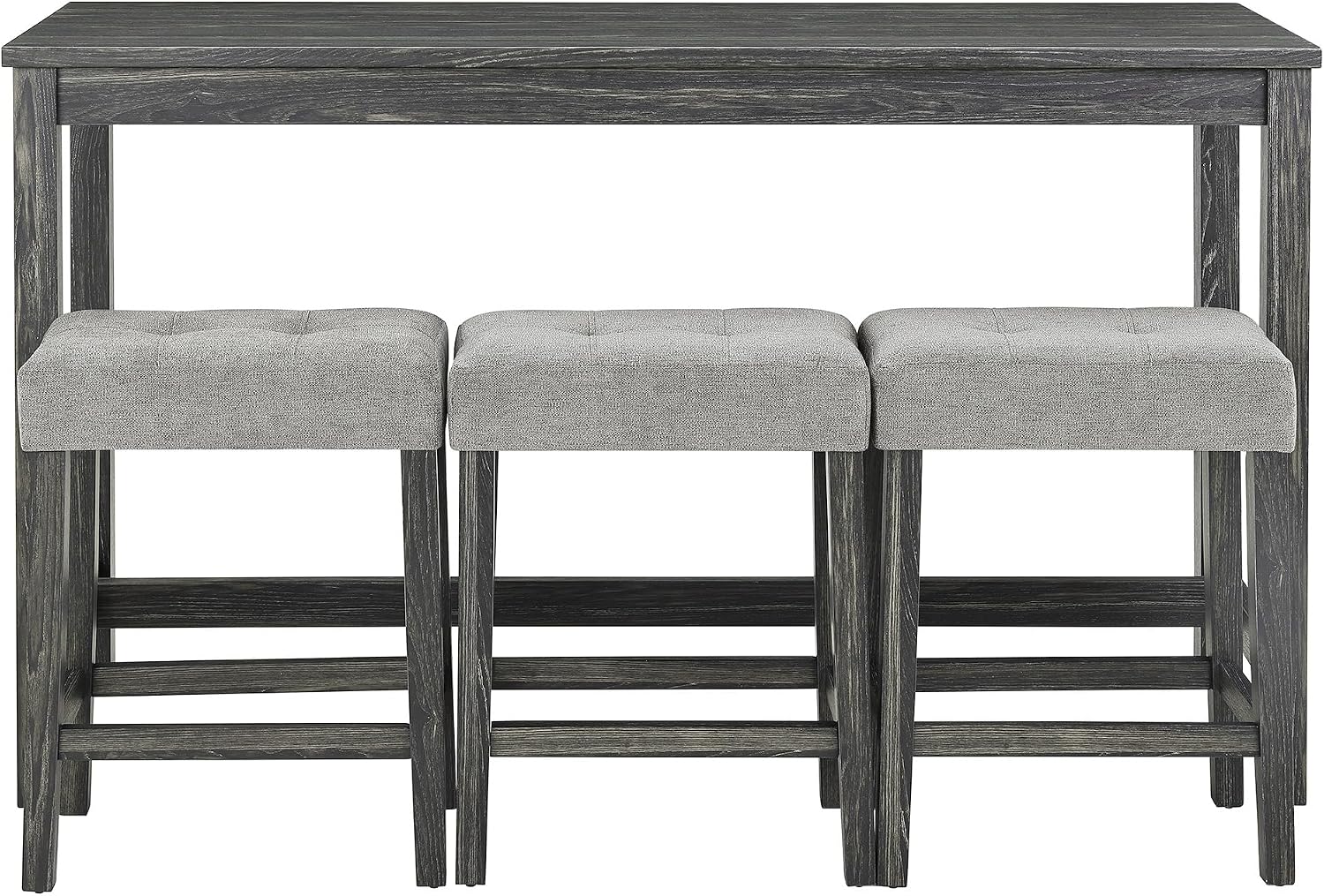 Merax Industrial Bar Table Set with Power Outlet, 4-Piece Counter Height Dining Set with Linen Fabric Stools for Kitchen, Breakfast Nook, Game Room,Black Gray+ Gray