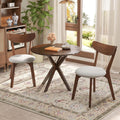 Tangkula Mid-Century Modern Round Dining Table Set for 2, Wooden Kitchen Table & 2 Chairs with Cushioned Seats, Compact 3-Piece Dining Set for Small Spaces, Kitchen, Living Room