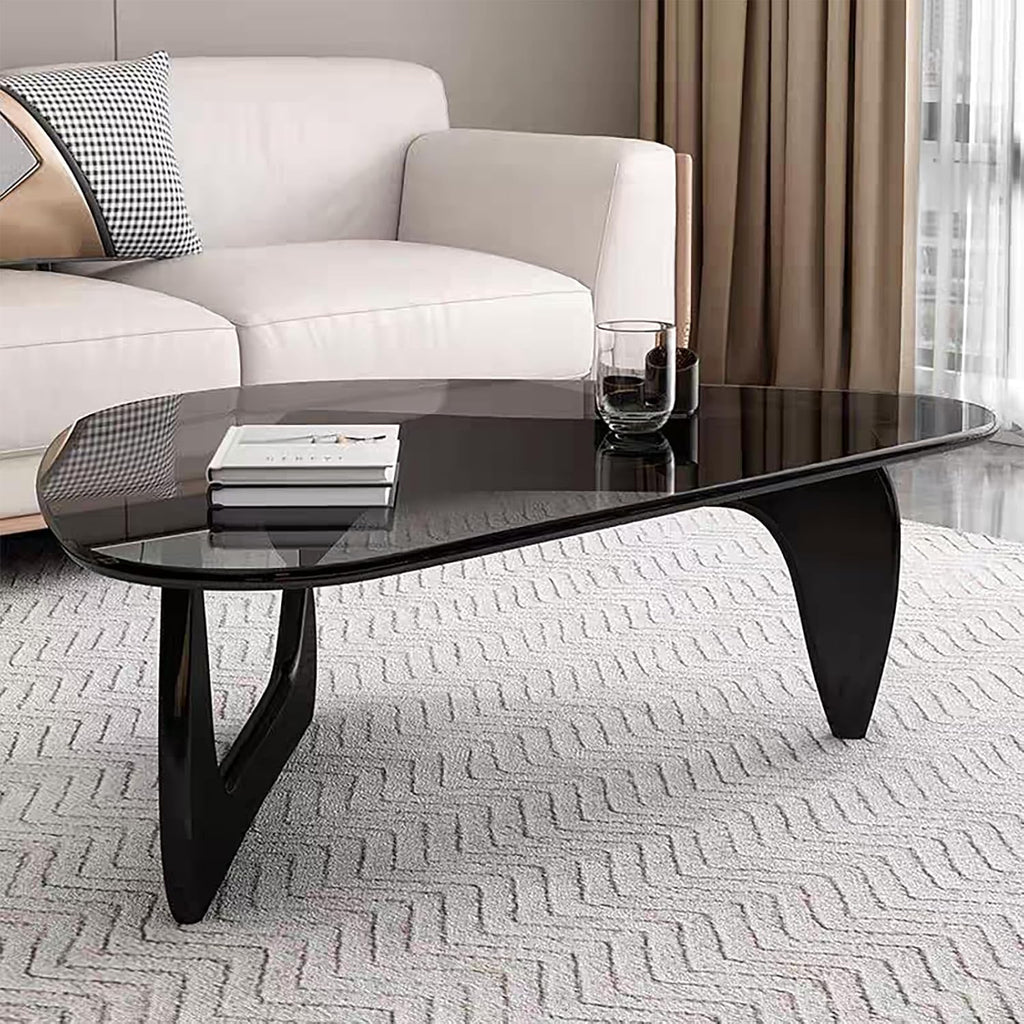 Glass Coffee Table, Mid Century Modern Coffee Table, Coffee Table for Living Room Center Table Suitable for Bedroom Living Room Reception Office Tables (Black/Grey, Large)