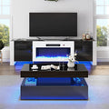 VanAcc 3-Piece Modern Living Room Table Sets, 70' Modern LED TV Stand with 36' Electric Fireplace, High Gloss Coffee Tables for Living Room, Black & White