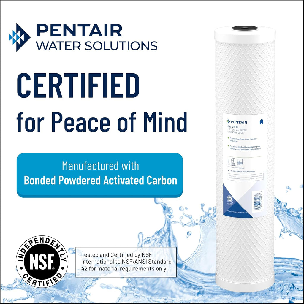 Pentair Pentek CBC-20BB Big Blue Carbon Water Filter, 20-Inch, Whole House Carbon Block Replacement Cartridge with Bonded Powdered Activated Carbon (PAC) Filter, 20' x 4.5', 0.5 Micron