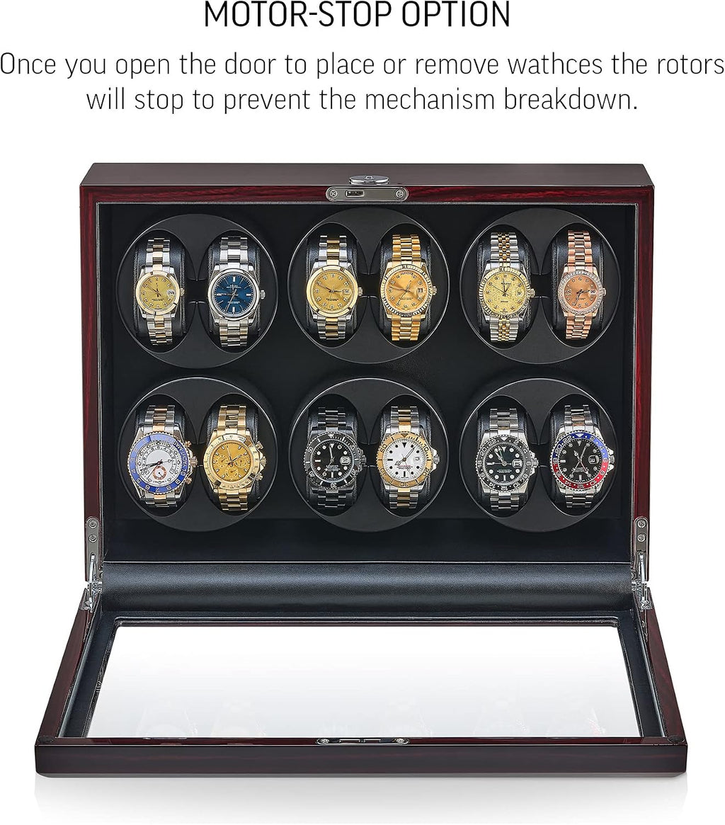 12 Watch Winder for Automatic Watches with Motor-Stop and Battery Option