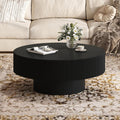 31.5' Wide Round Coffee Table with 6.8' Thick Tabletop, Easy Assembly, Modern Minimalist Wooden Fluted Center Table Black Drum End Table with Sturdy Base for Living Room or Bedroom