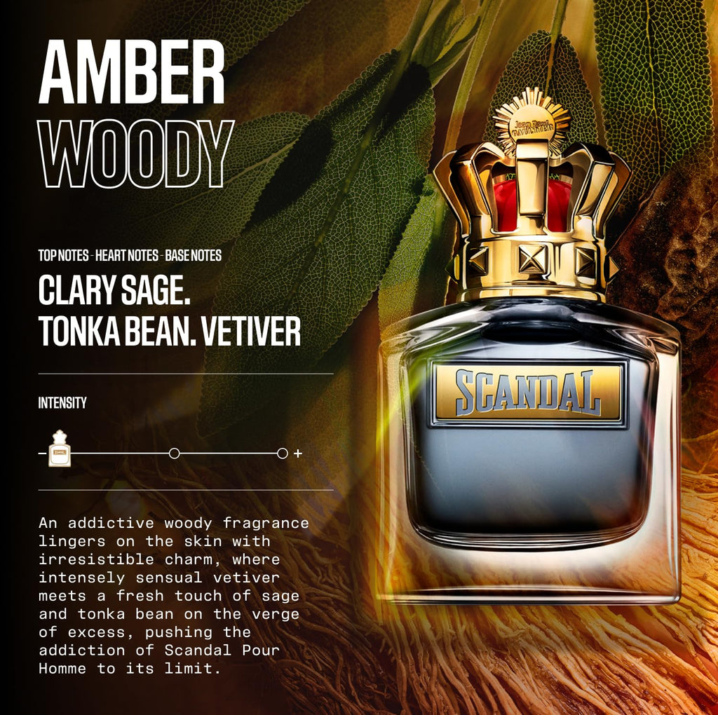 Jean Paul Gaultier Scandal Pour Homme Eau de Toilette for Men - Long Lasting Amber Woody Men's Cologne with Clary Sage, Tonka Bean and Vetiver - Designer Fragrance Spray