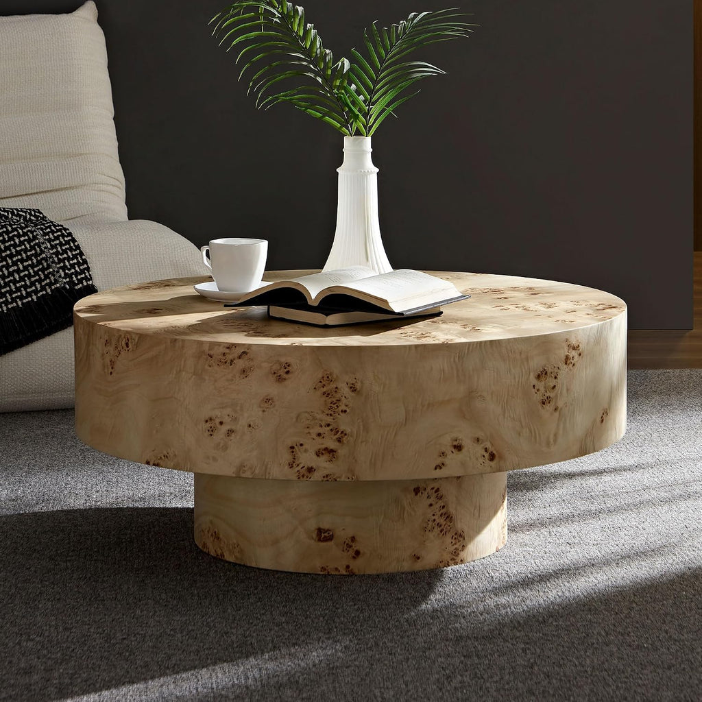 Burl Wood Coffee Table for Living Room Round Wood Coffee Table with Pedestal 31.49' French Country Rustic Circle Center Tables Accent Tables for Apartment Easy Assembly,Natural Wood