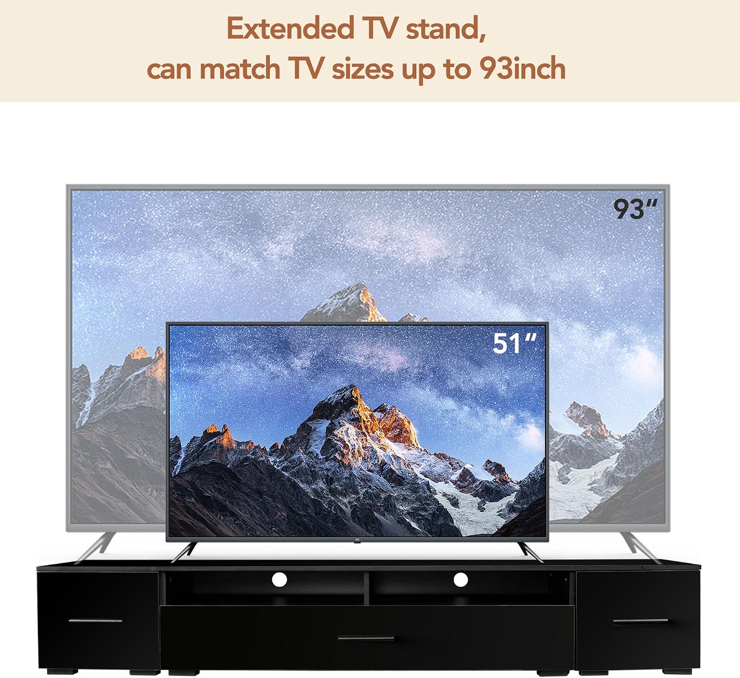 BAMACAR Black TV Stand For 90 Inch TV, Long Entertainment Center For 80 85 85+ 90 Inch TV Stand With Storage, Black TV Console 90 86 85+ 85 80 Inch TV Stands For Living Room, TV Stand 90 Inch TV Table