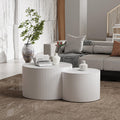 Modern Drum Coffee Table Set of 2 Stylish Minimalism Wave Stripe Fluted Nesting End Table - No Assemble, for Small Space (C-27.6IN+19.7IN)