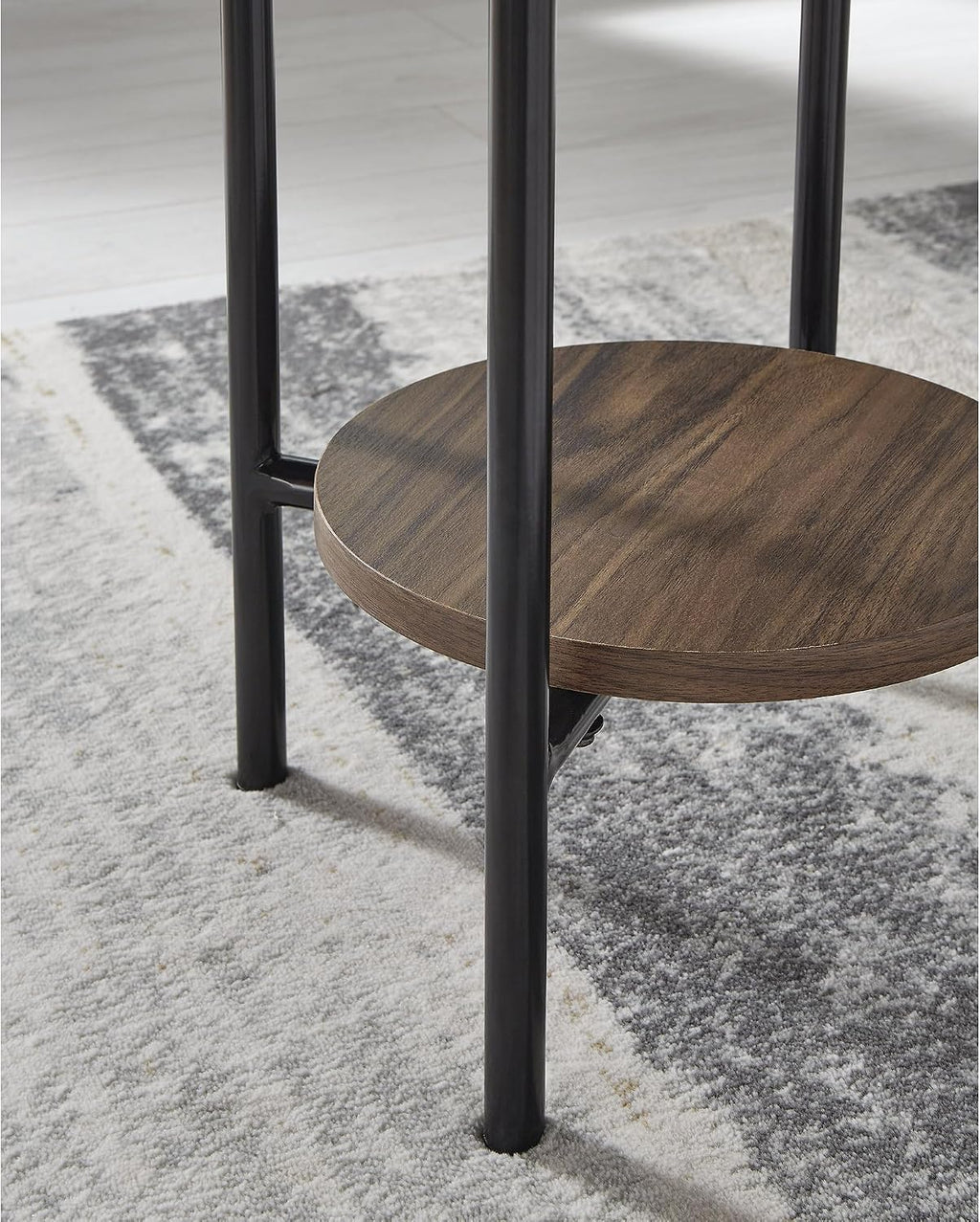 Signature Design by Ashley Wrenwich Contemporary Faux Marble Table with Shelf, Set of 3, Dark Brown & White