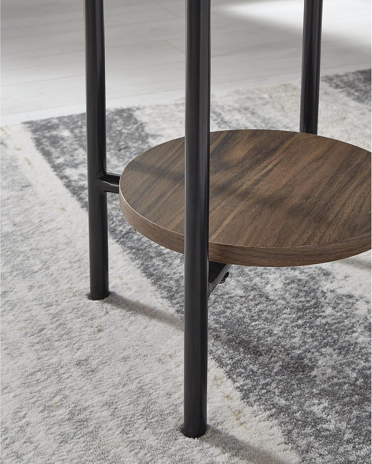 Signature Design by Ashley Wrenwich Contemporary Faux Marble Table with Shelf, Set of 3, Dark Brown & White