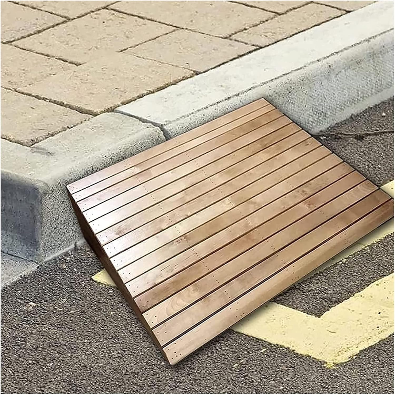 2' 3' 4' 5' 6' Rise Wooden Threshold Ramp for Doorways, Portable Non Slip Curb Ramps Entrance Ramps for Wheelchairs/Steps/Driveway (Size : 38.8x35x14cm)