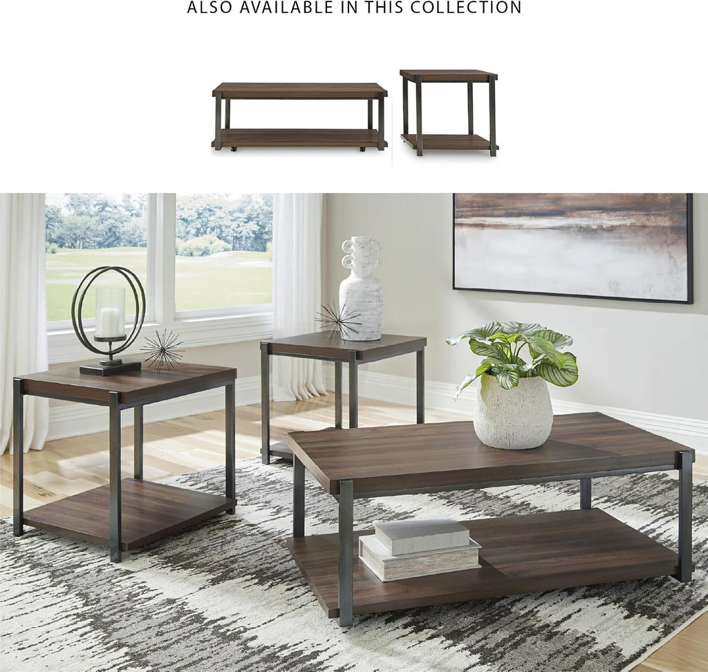 Signature Design by Ashley Trindwick Contemporary Table with Shelf and Casters, Set of 2, Gray & Dark Brown