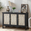RoyalCraft Farmhouse Sideboard Buffet Cabinet with Storage, Vintage Solid Wood Credenza Buffet Table Coffee Bar Wine Bar Storage Cabinet with 3 Doors for Dining Room Living Room Hallway, Retro Black