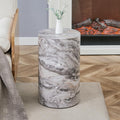 Grey Marble Small Coffee Table Modern Drum-Shape Bedside Table Nightstand for Bedroom Living Room Round Faux Marble Side End Table Beside Sofa Couch -Fully Assembled(12 x 12 x 19.7 H)
