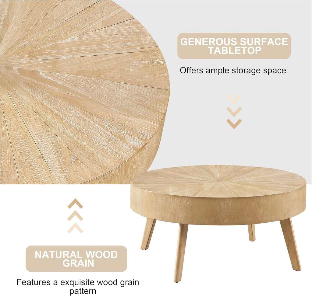 Nesting Round Wood Coffee Table Set of 2 - Wooden Circle Coffee Table ＆ End Table Side Table for Living Room Apartment (Light Brown,31x31x14 in)
