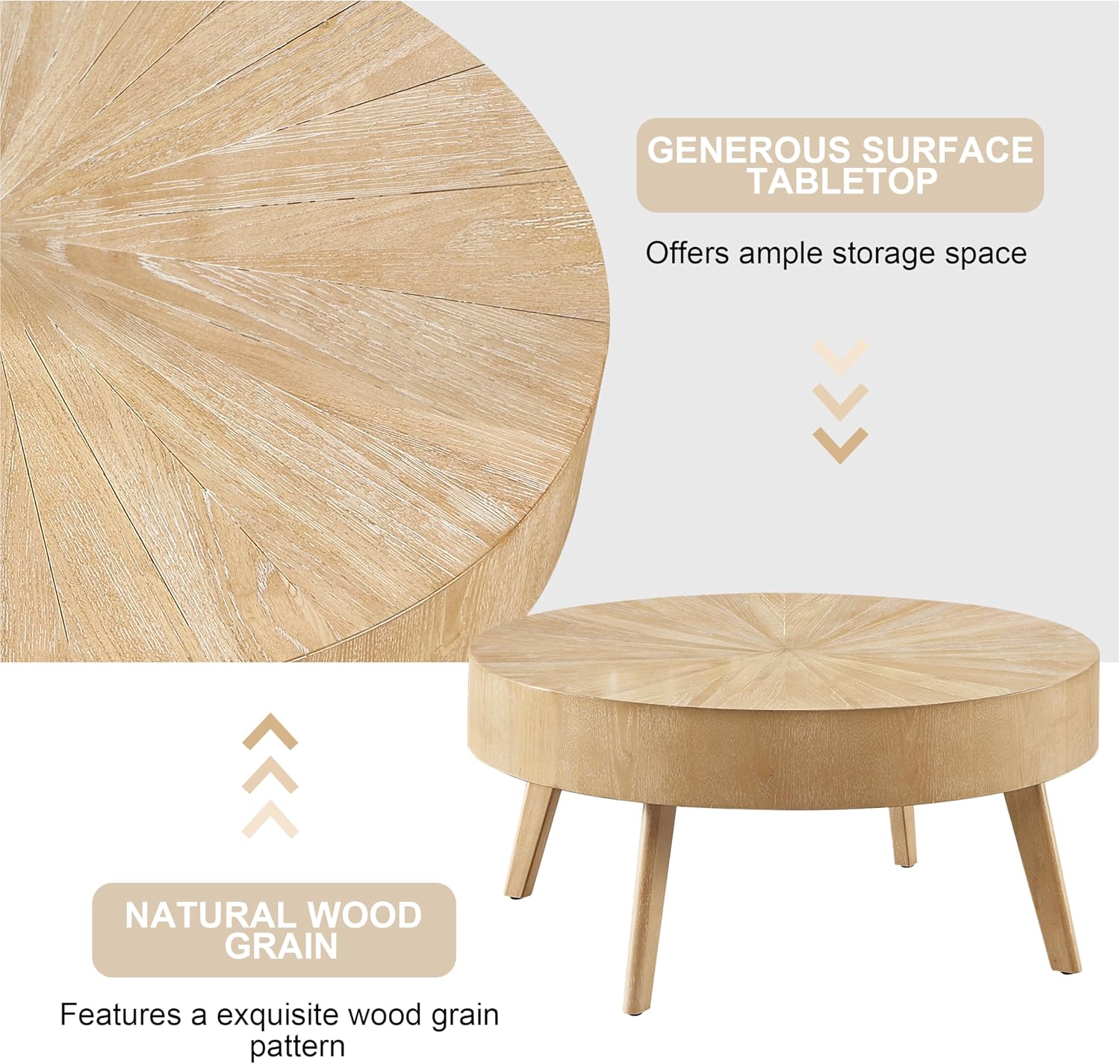 Nesting Round Wood Coffee Table Set of 2 - Wooden Circle Coffee Table ＆ End Table Side Table for Living Room Apartment (Light Brown,31x31x14 in)
