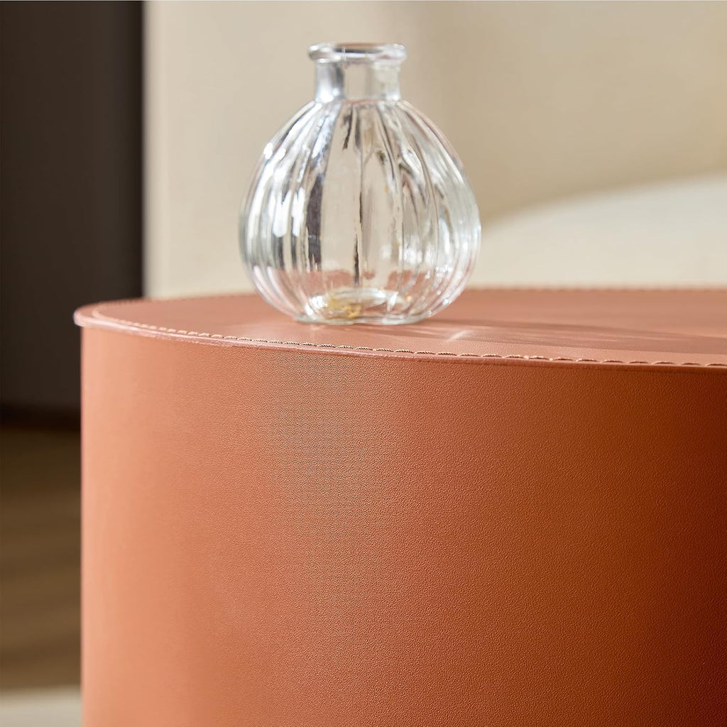 19.09' Modern Coffee Table Set of 2, Leather Accent Tables, Wooden Minimalist Side Tables for Small Spaces, Living Room, Bedroom, Office & Balcony(Orange)