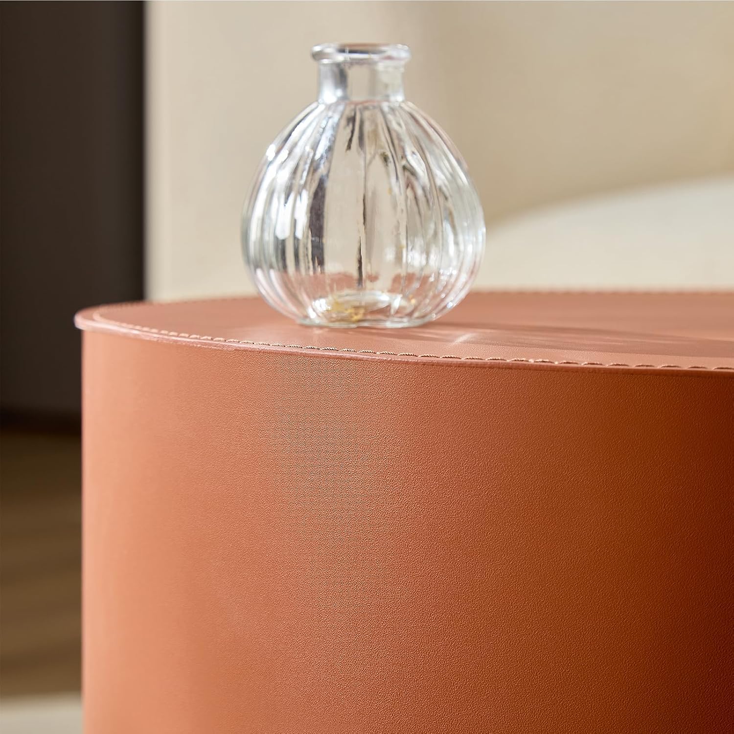 19.09' Modern Coffee Table Set of 2, Leather Accent Tables, Wooden Minimalist Side Tables for Small Spaces, Living Room, Bedroom, Office & Balcony(Orange)