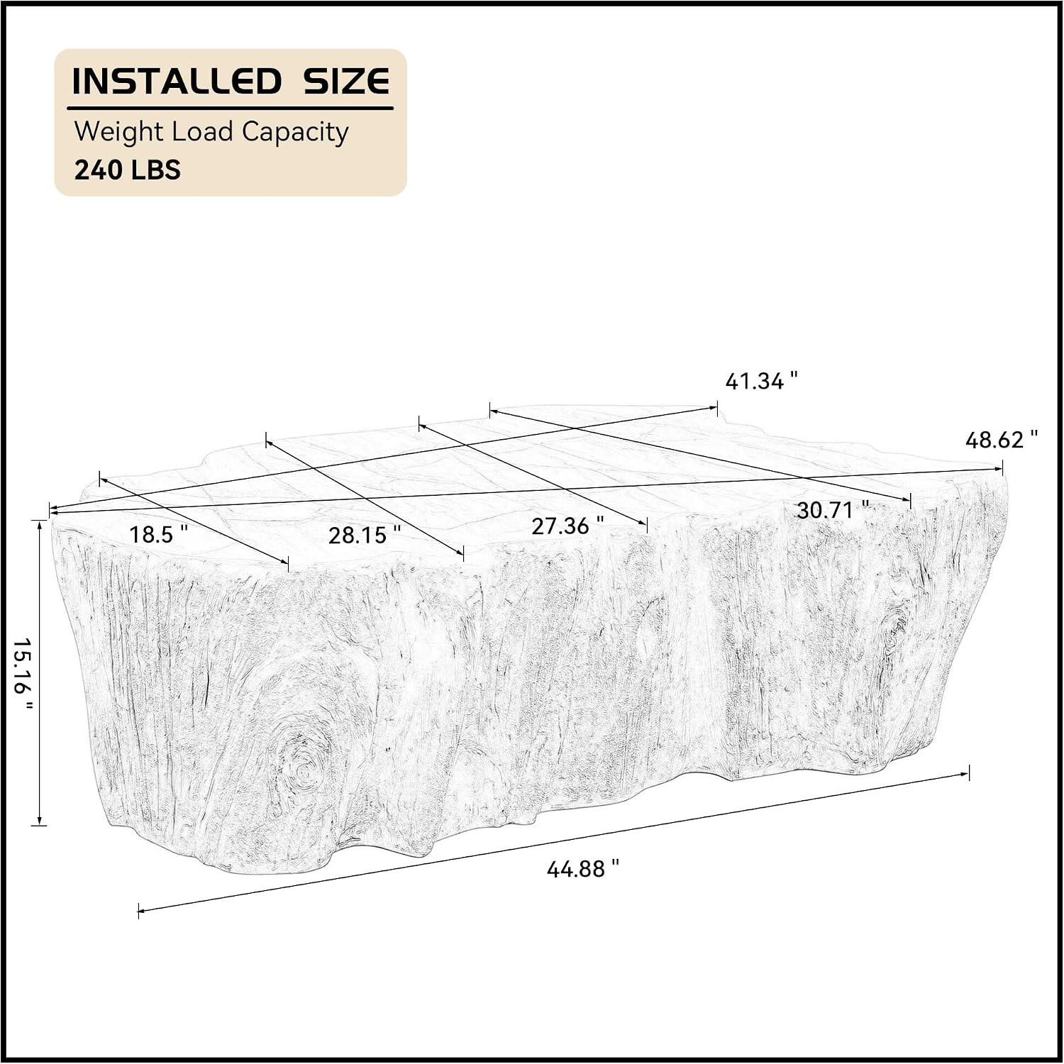 WILLIAMSPACE 48.62' Irregular Coffee Table with Tree Root Design for Living Room, Modern Luxury Fiberglass Center Table with Unique Shape, Accent End Tea Tables for Apartment, No Need Assembly (Beige)