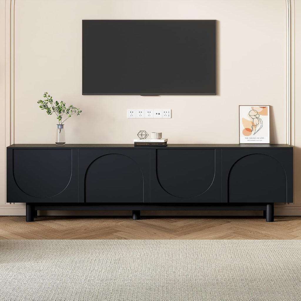 Ball & Cast Modern TV Stand with Arch Cabinets for TVs up to 78', Minimalist Entertainment Center w/Solid Wood Legs and Adjustable Shelves, Media Console for Living Room,Black