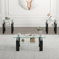 Glass Coffee Table Set of 3, 3-Piece Living Room Tables with Tempered Glass and Metal Frame, Coffee and End Table Sets, Clear