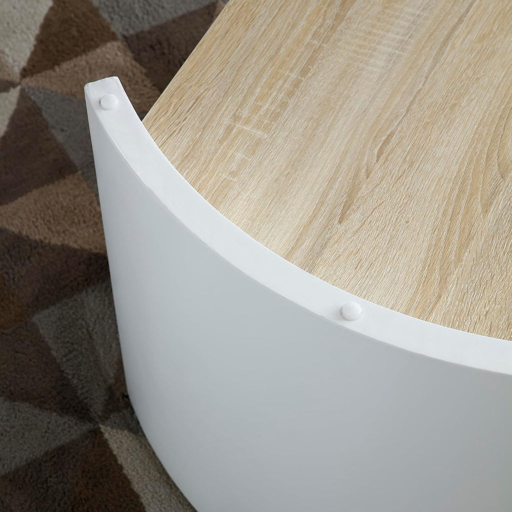 31.49'' Round Coffee Table for Living Room, Modern Wood Circle Coffee Table with 2-Tier Storage Desktop Contemporary Unique Drum Tea Table for Apartment, Small Space, Easy Assembly, Natural White
