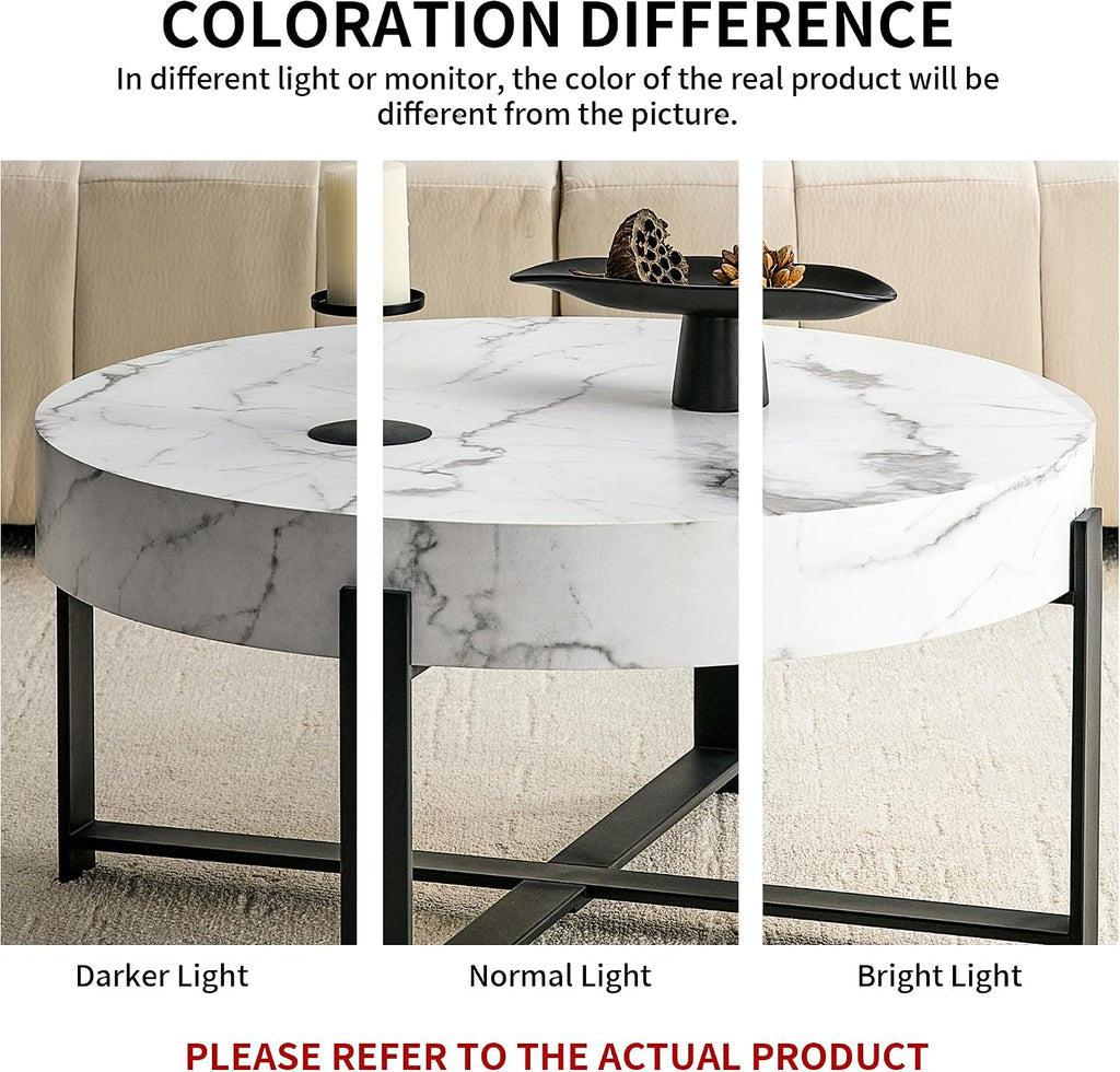 Marble Round Coffee Table Modern Coffee Tables for Living Room Travertine Stone Coffee Table with Storage for Apartment Office Small Space