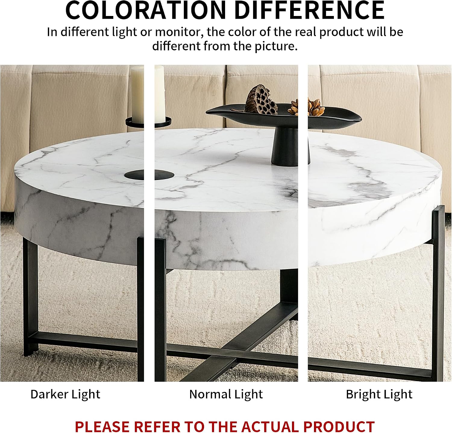 Marble Round Coffee Table Modern Coffee Tables for Living Room Travertine Stone Coffee Table with Storage for Apartment Office Small Space
