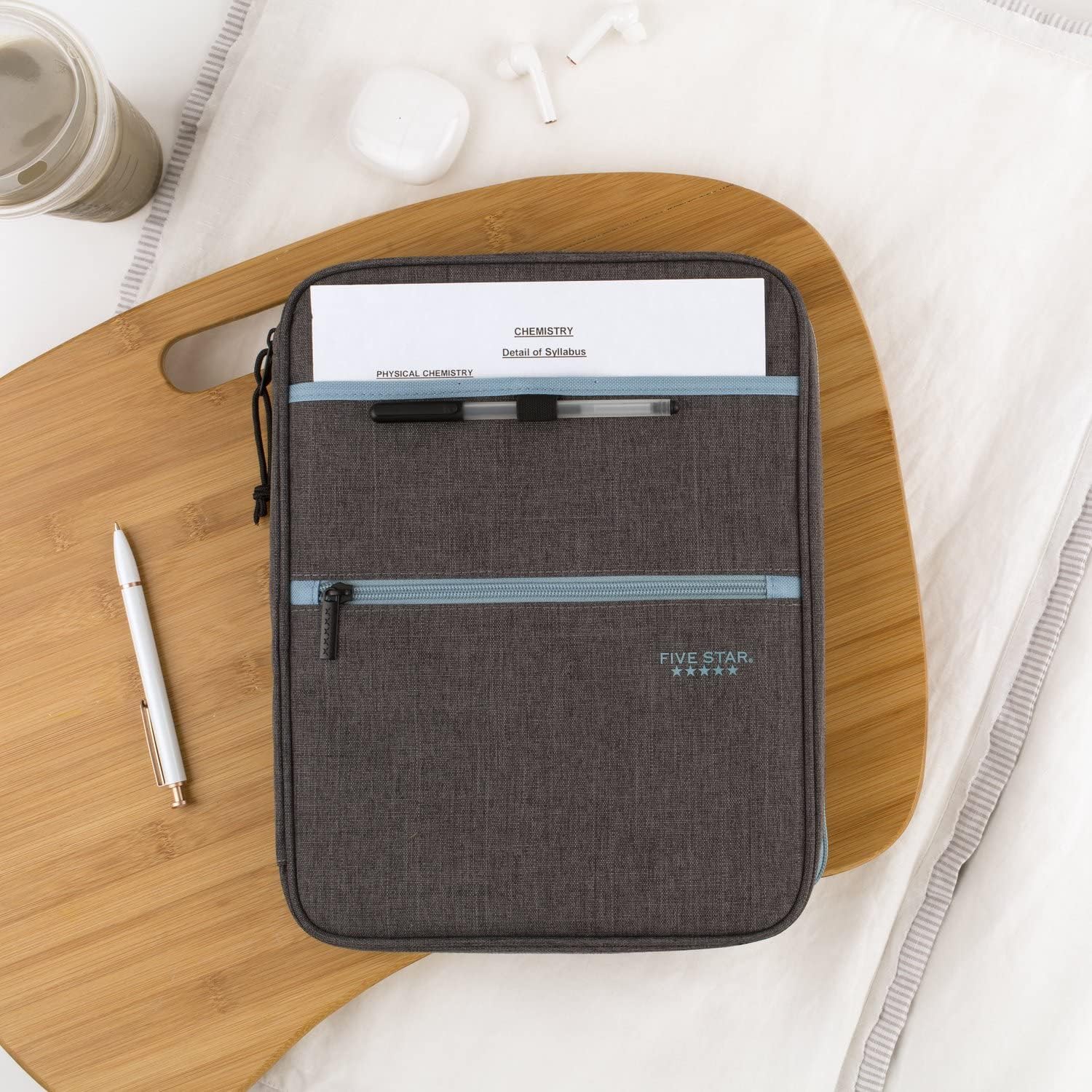 Five Star Zipper Binder, 1 Inch 3-Ring Binder with Round Rings, Carry-All with Pockets and 4-Tab Dividers, 375 Sheet Capacity, Gray/Mint (29092BH0) (Pack of 8)