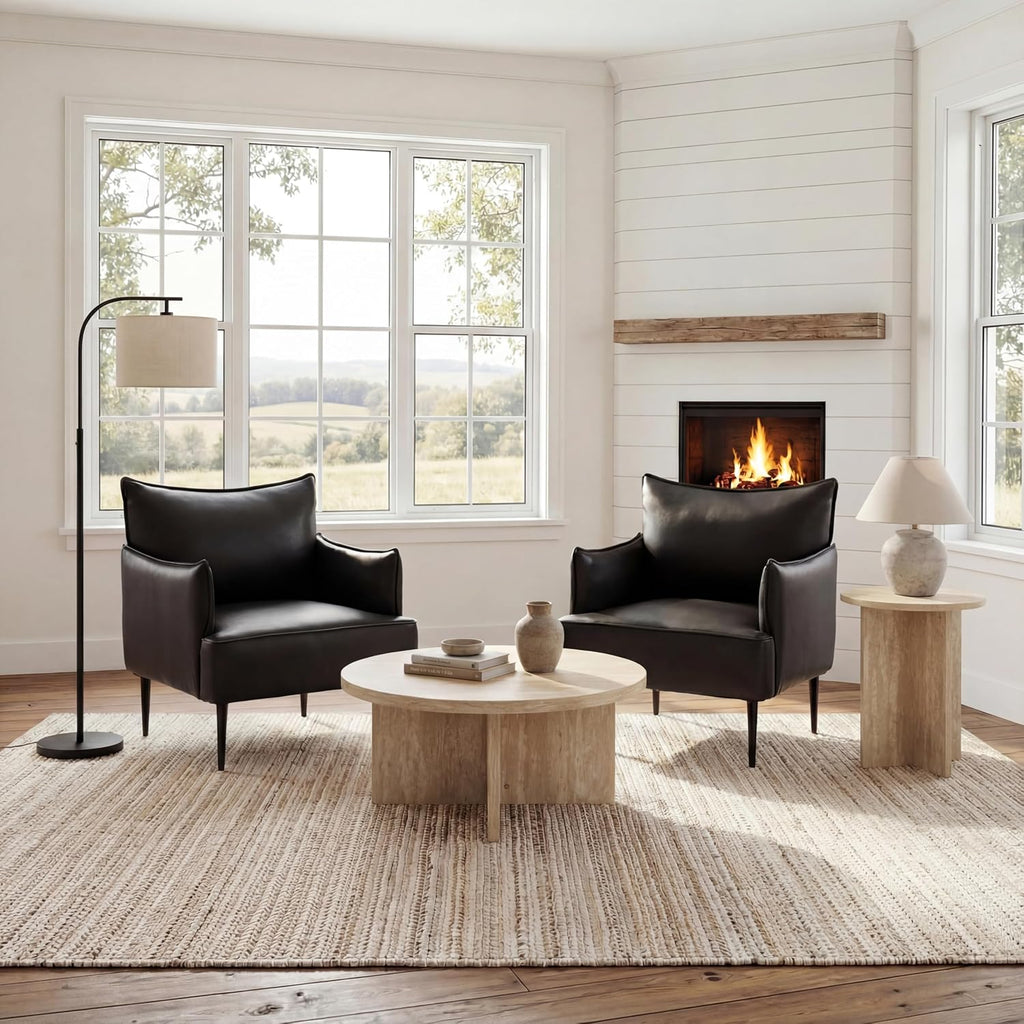 Round Coffee Table for Small Space, with a Strong X-Frame Base Modern Coffee Table for Living Room, Footpads Prevent Scratching The Floor