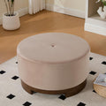 Christopher Knight Home Monroe Velvet Upholstery Round Ottoman, Living Room Sofa Ottoman with Wood Frame, Accent Small Foot Stool, Round Coffee Table, No Assembly Needed, Camel + Dark Walnut