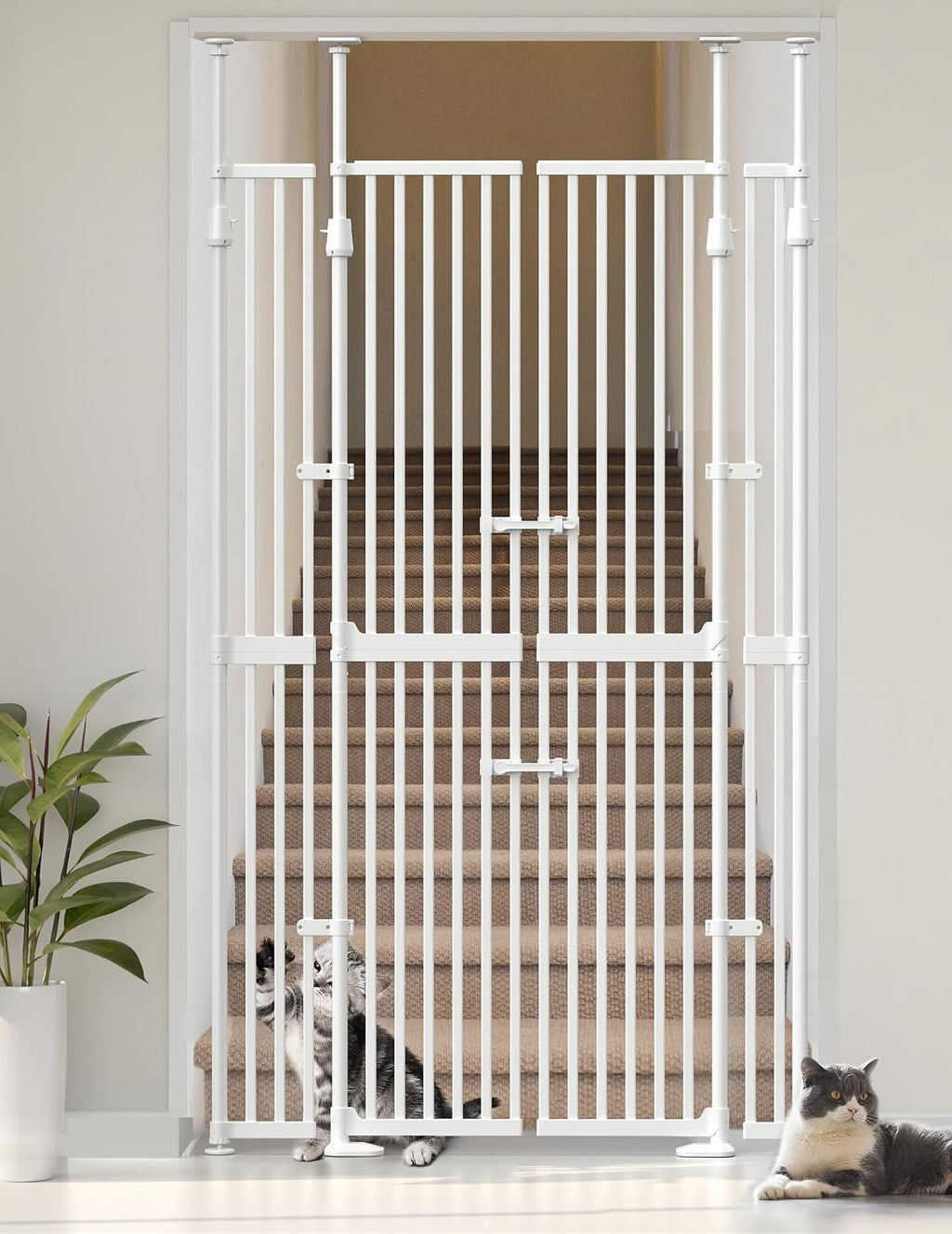 Extra Tall Cate Gate for Doorway: Pressure Mount 74.8'-90.5' Tall Cat Gate for Pets in Extra 30.3'-47.2' Width No Wall Drilling No Toddler for Indoor Stairs Hallway Room Safety Barrier