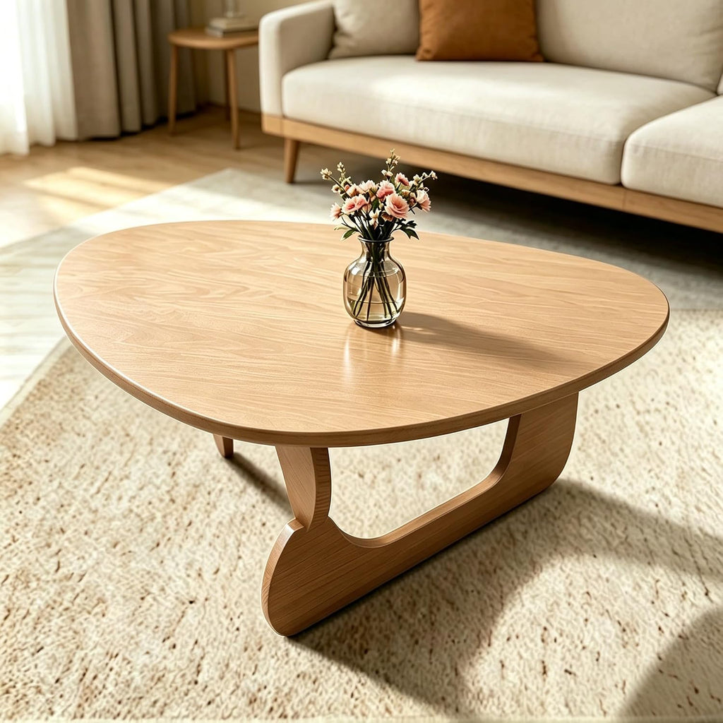 Solid Wood Coffee Table, Mid-Century Modern Triangle Center Table for Living Room, Irregular Natural Wood Tea Table, 43.3' L x 27.5' W x 16.5' H