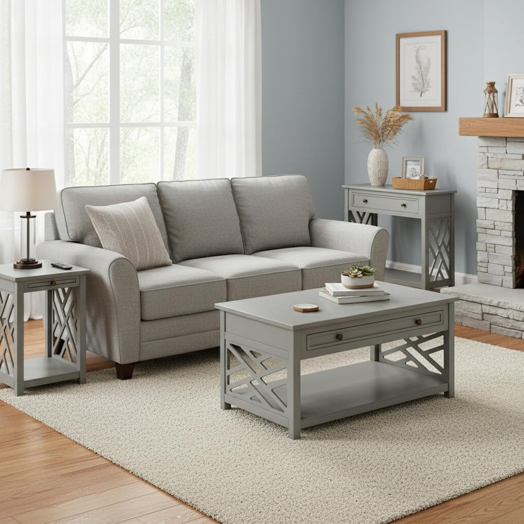 Alaterre Furniture Coventry 36' Coffee, End Tray and Console/TV Table, Set of 3, Grey