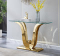 Modern Gold Glass Console Table, 47' Rectangle Entryway Table with Tempered Glas Top & Stainless Steel Frame, Luxury Glass Console Table Behind Sofa Table Hallway Table for Entrance Living Room