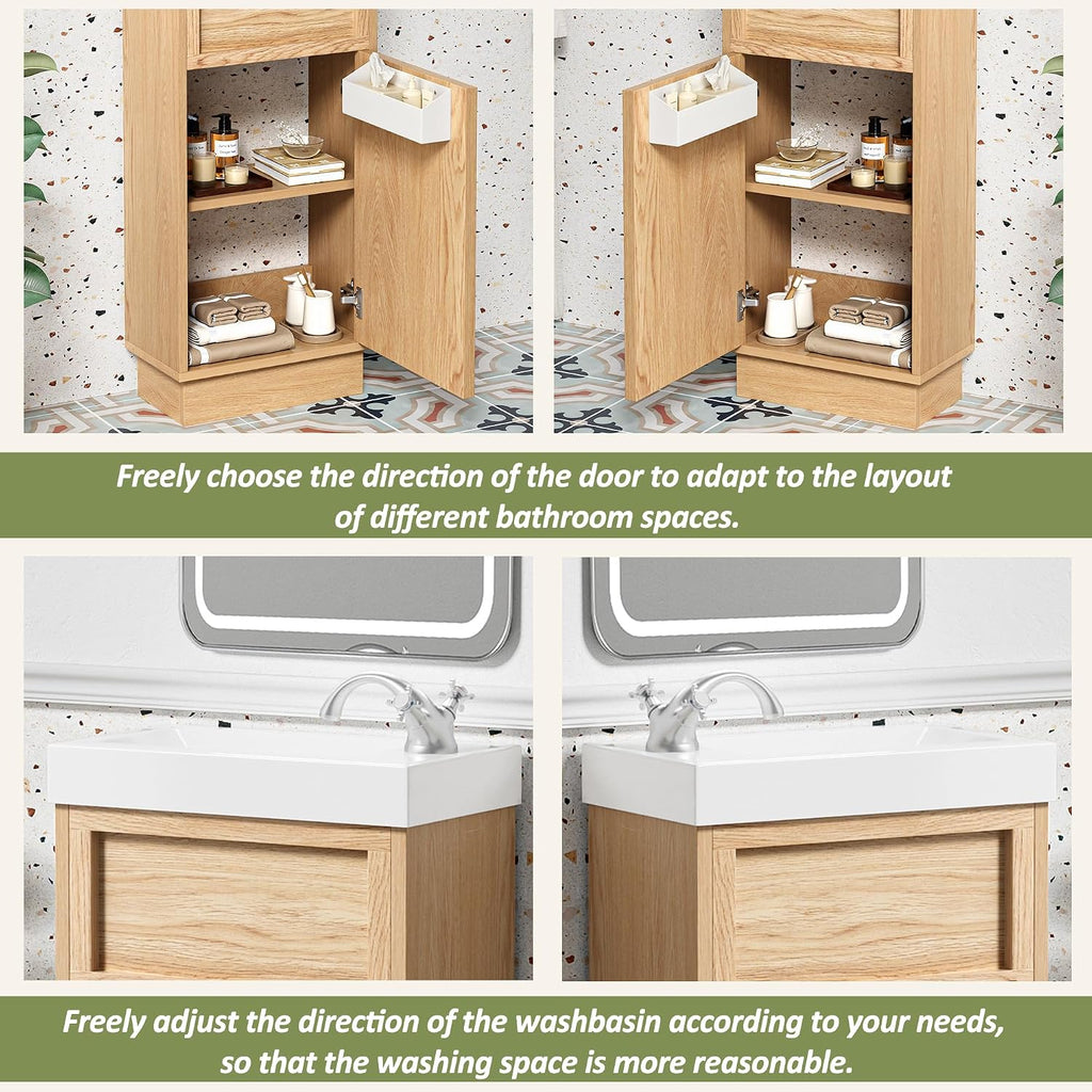 15.75' Rustic Bathroom Vanity with MDF Cabinet & Adjustable Shelf, Stylish Reversible Resin Sink & Push-to-Open Door - Perfect for Small Spaces!