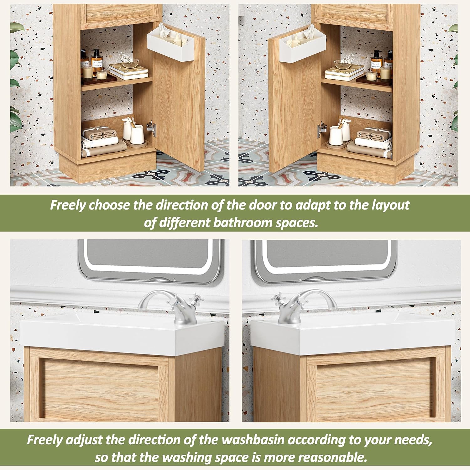 15.75' Rustic Bathroom Vanity with MDF Cabinet & Adjustable Shelf, Stylish Reversible Resin Sink & Push-to-Open Door - Perfect for Small Spaces!