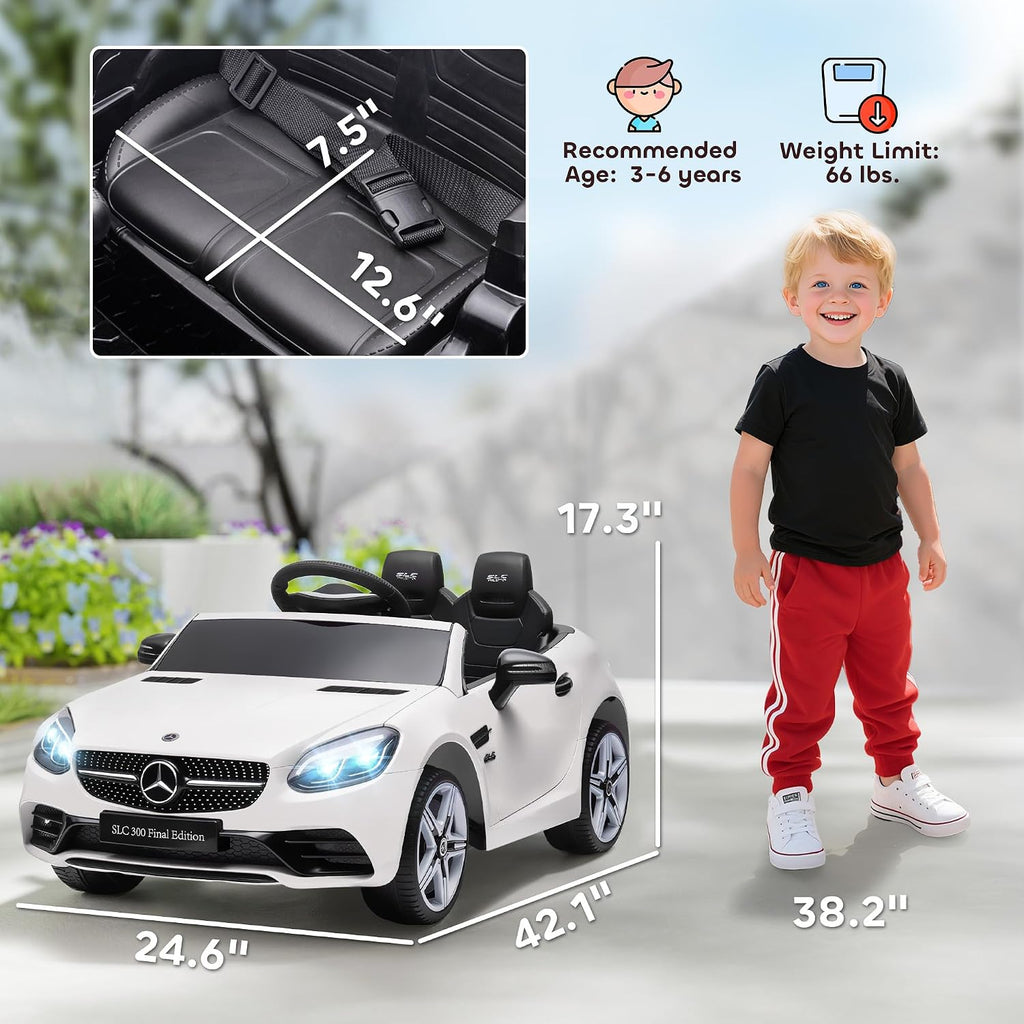 Aosom Mercedes SLC 300 Licensed 12V Ride On Car for Kids with Remote Control, 2 Speeds, Battery Powered Kids Electric Car with Music, Lights, Suspension for 3-6 Years Old, White