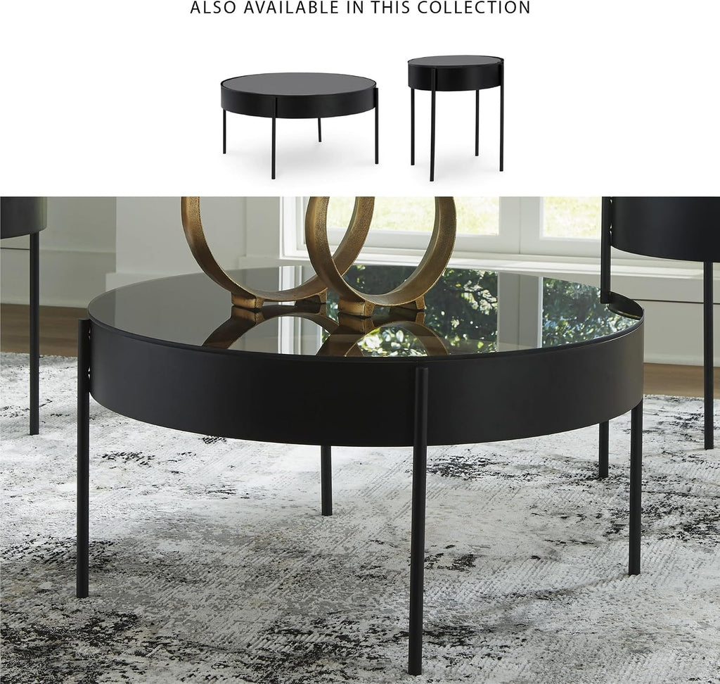 Signature Design by Ashley Ardoline Modern Tempered Glass Tabletop Table Set with 4 Legs, Set of 3, Black