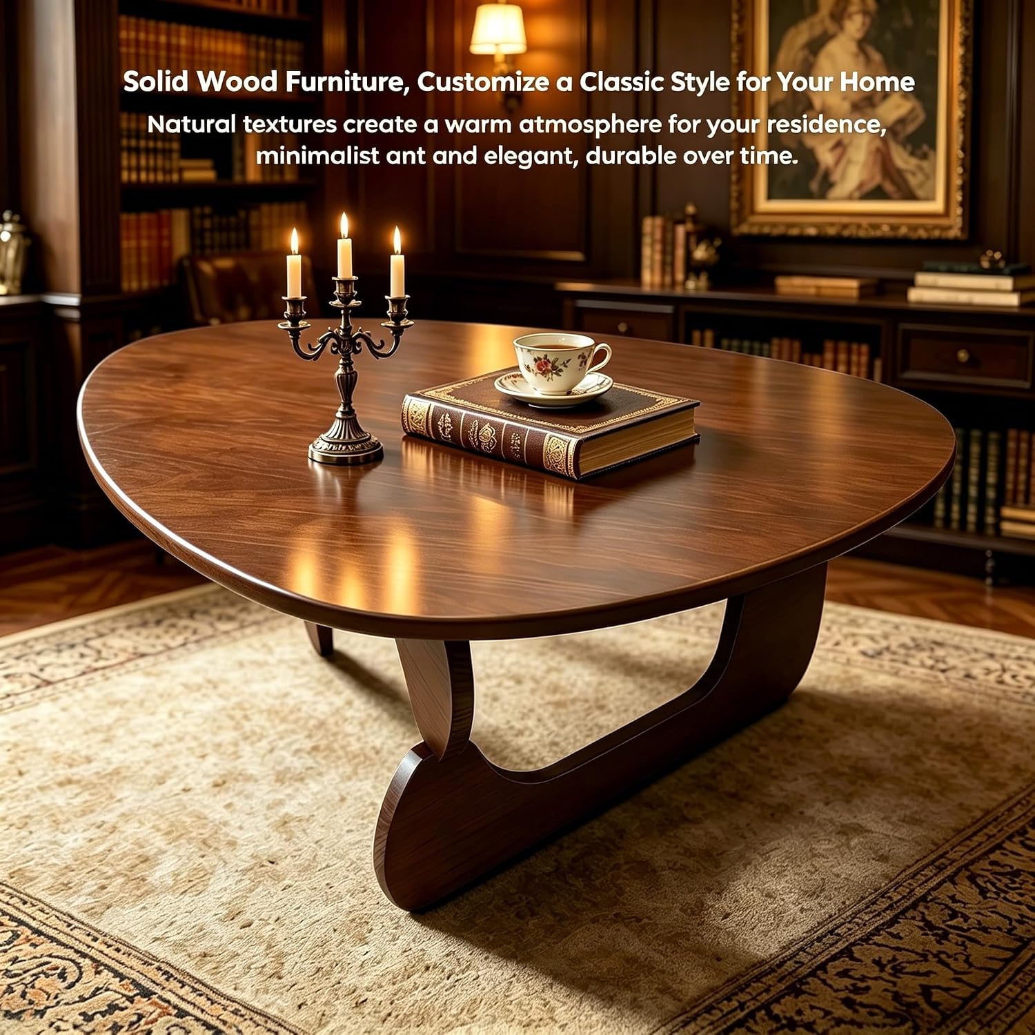 Modern Solid Wood Coffee Table, Unique Triangle Center Table for Living Room,35.4' x 22.8' x 16.5' Walnut