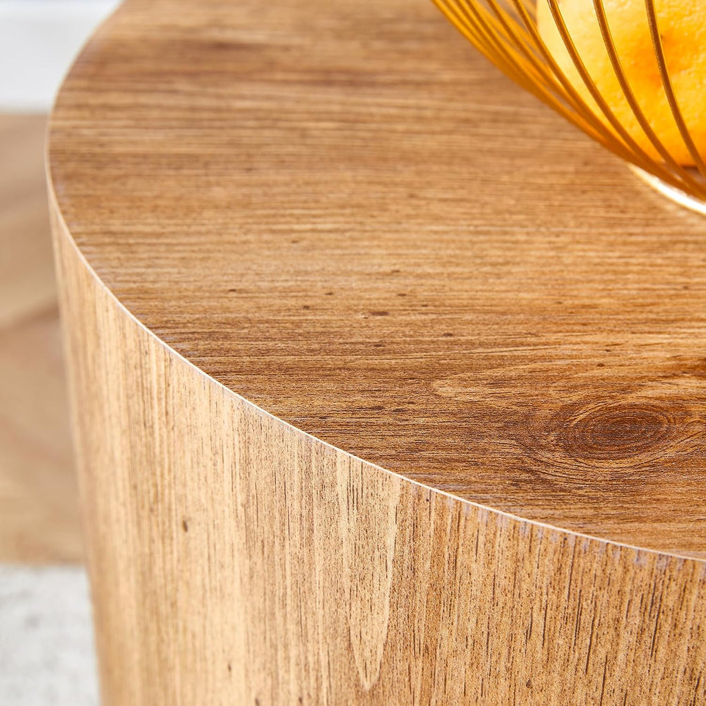 Rustic Brown Small Coffee Table Modern Drum-Shape Bedside Table Nightstand for Bedroom Living Room Round Wood Side End Table Beside Sofa Couch -Fully Assembled(15.7 x 15.7 x 15.7 H)