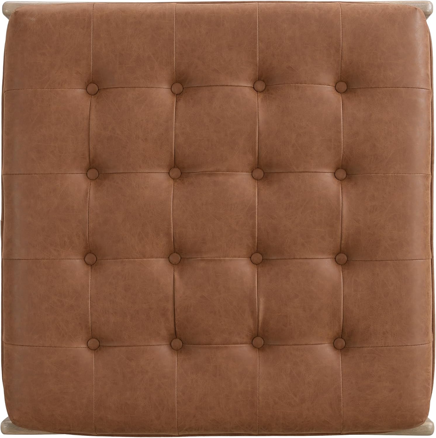 Merax 34'' Tufted Upholstered Cocktail Ottoman, Square Leather Ottoman Coffee Table, PU Leather Ottoman for Living Room, Bedroom, Office,Reddish Brown