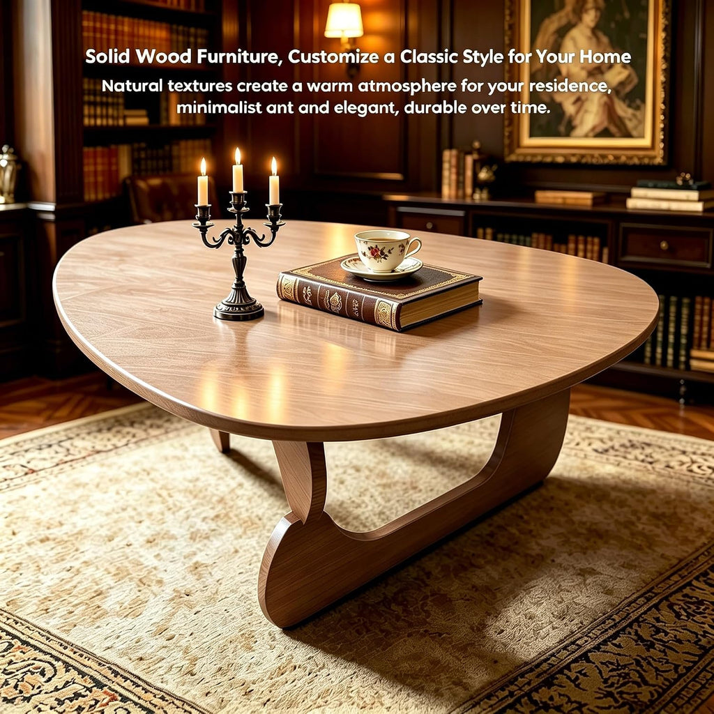 Solid Wood Coffee Table, Mid-Century Modern Triangle Center Table for Living Room, Irregular Natural Wood Tea Table, 43.3' L x 27.5' W x 16.5' H