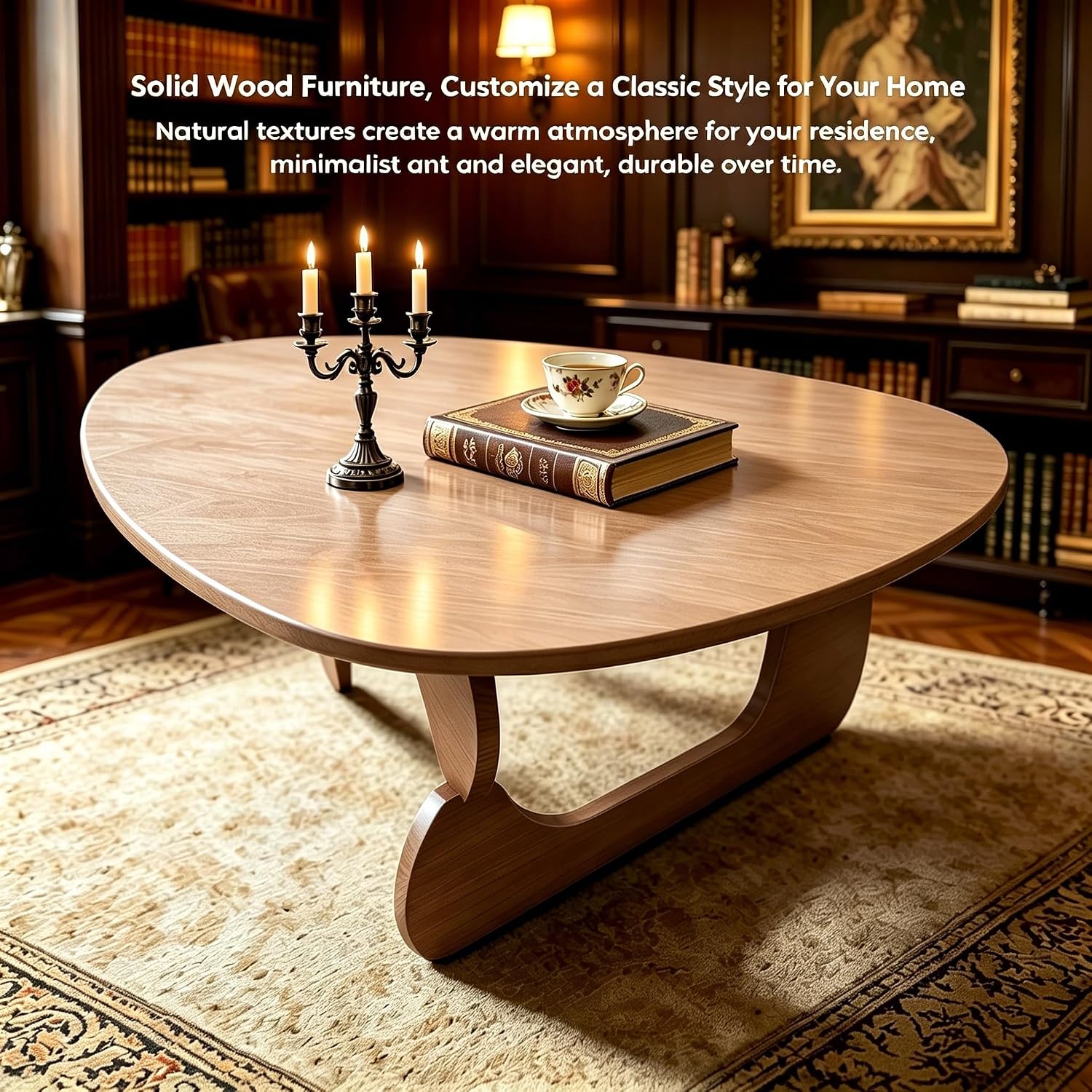 Solid Wood Coffee Table, Mid-Century Modern Triangle Center Table for Living Room, Irregular Natural Wood Tea Table, 43.3' L x 27.5' W x 16.5' H