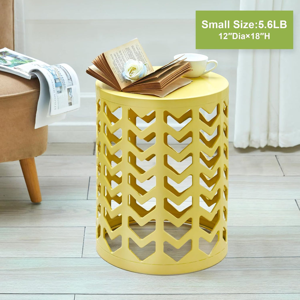 Nesting Side Table Set of 3 Decorative Round Garden Stools for Indoor Outdoor Heavy Duty Metal Frame Side Table Nightstands Modern End Table Plant Stand, Yellow