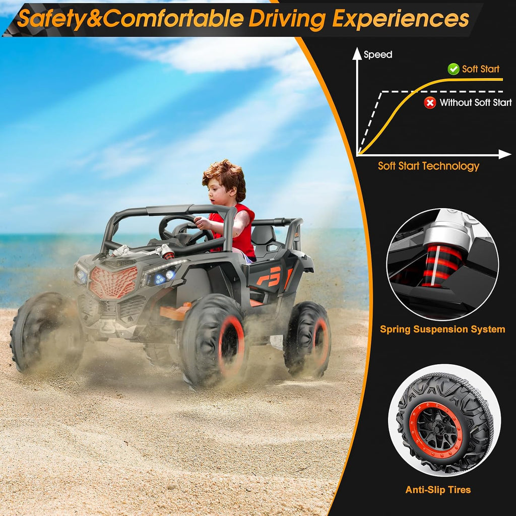 YunTopKids 2 Seater Ride On Car for Kids,12V 10AH Ride On UTV Toy,4WD Electric Car with Remote Control,4 Shock Absorbers,4 Motors, Soft Start,Music Player,Electric Cars for Kids Ages 3+,Black