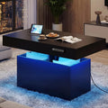 Homkdom 39.4' Electric Lift Top Coffee Table, Adjustable Height Table with Storage & LED Light, Coffee Tables for Living Room, Dining, Work and Gaming, Black